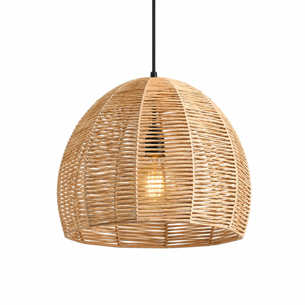 Handwoven Bamboo Rattan Pendant Lamp | Cane/Wicker Lamps | Hanging Ceiling Light Shade | Home, Cafe & Restaurant Lights | Approximate Size D:55 cm x H:45 cm | E27 Warm White Bulb Included-image-26