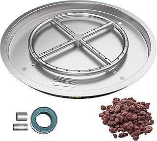 VEVOR Drop in Fire Pit Pan, 19" x 19" Round Fire Pit Burner, Stainless Steel Gas Fire Pan, Fire Pit Burner Pan w/ 1 Pack Volcanic Rock Fire Pit Insert w/ 90K BTU for Keeping Warm w/Family & Friends