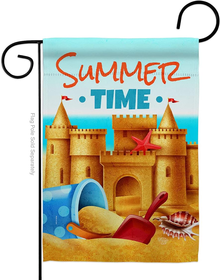 Bulid Sand Castle Garden Flag Coastal Beach Tropical Sea Shells Ocean Outdoor Summer Coral House Decoration Banner Small Yard Gift Double-Sided, Made in USA