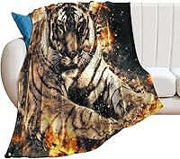Vista 1 de Tiger with Fire Flannel Fleece Throw Blanket Soft Warm Lightweight Fuzzy Plush Blankets for Bed Couch Sofa 60"x80