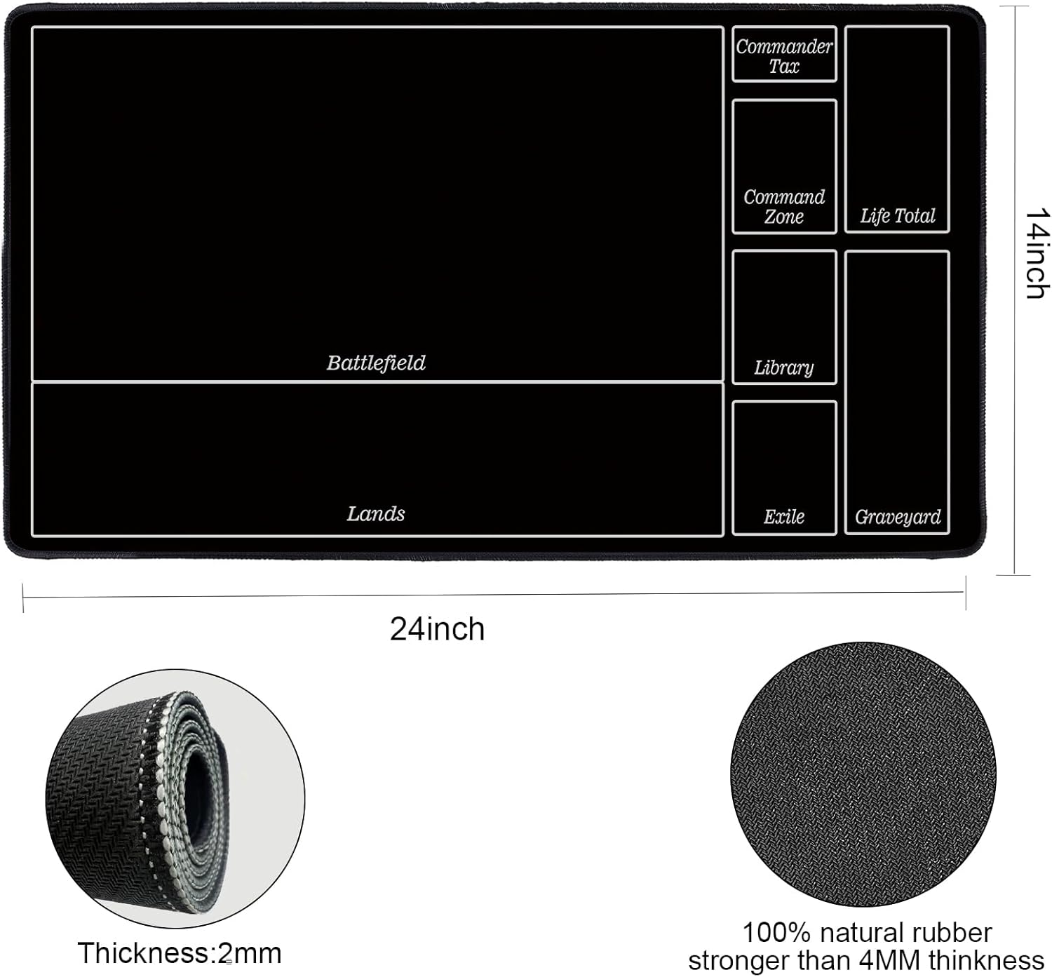 Playmat for MTG Magic The Gathering - Stitched Play Mat with Tube Case for MTG Card Game Playing (Black A)