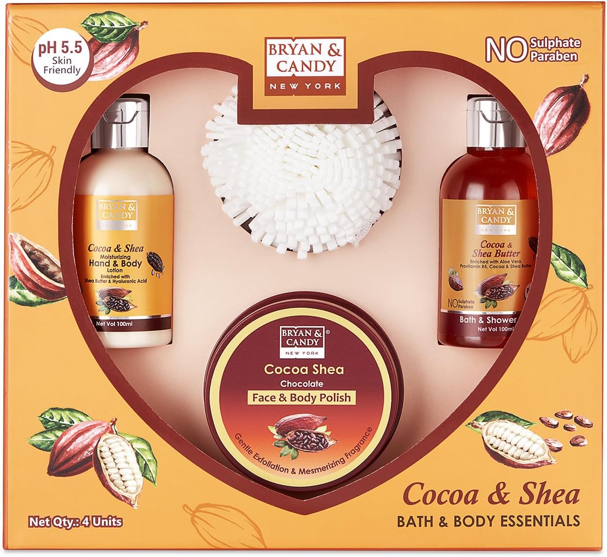 Cocoa Shea Combo Heart Kit Gift Set For Women And Men | (Shower Gel, Hand & Body Lotion, Body Polish, Loofah) 4 Count (Pack Of 1) Multicolor
