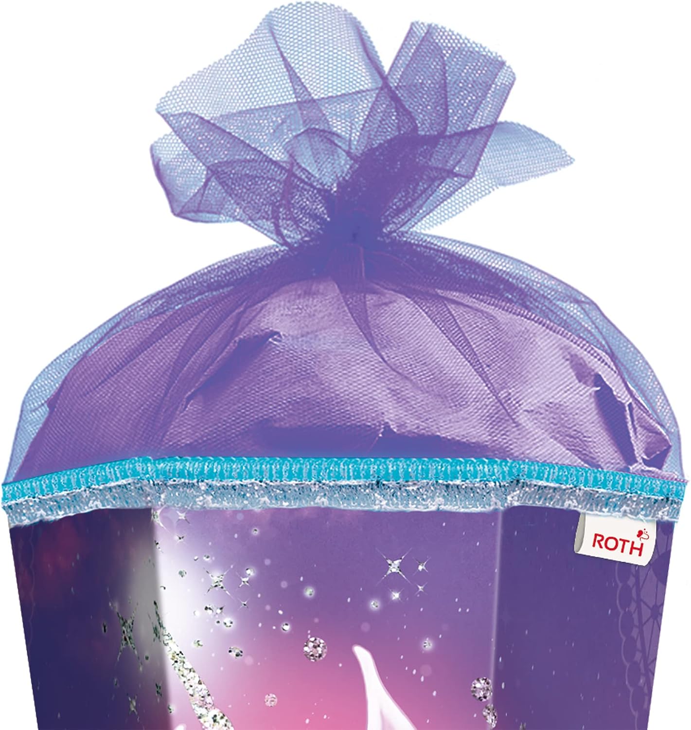 ROTH School Cone Large Unicorn Portrait with Glitter 85 cm - Hexagonal Red Lace Tulle Closure - First Day of School Sweets Bag