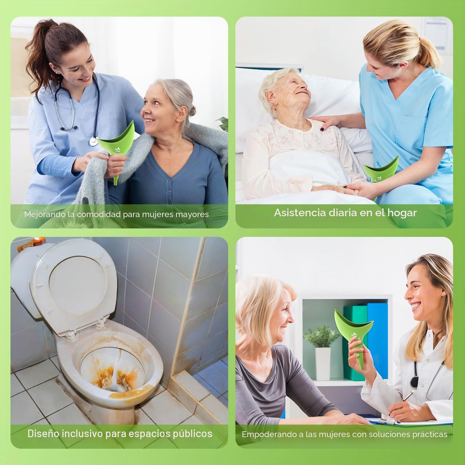 Urinario Femenino Dispositivo, Portátil Orinal Femenino Embudo De Silicona para Mujeres De Pie para Orinar, Reutilizable Urinario Mujer,Adecuado para Actividades Al aire libre,Camping,Viajes(verde)