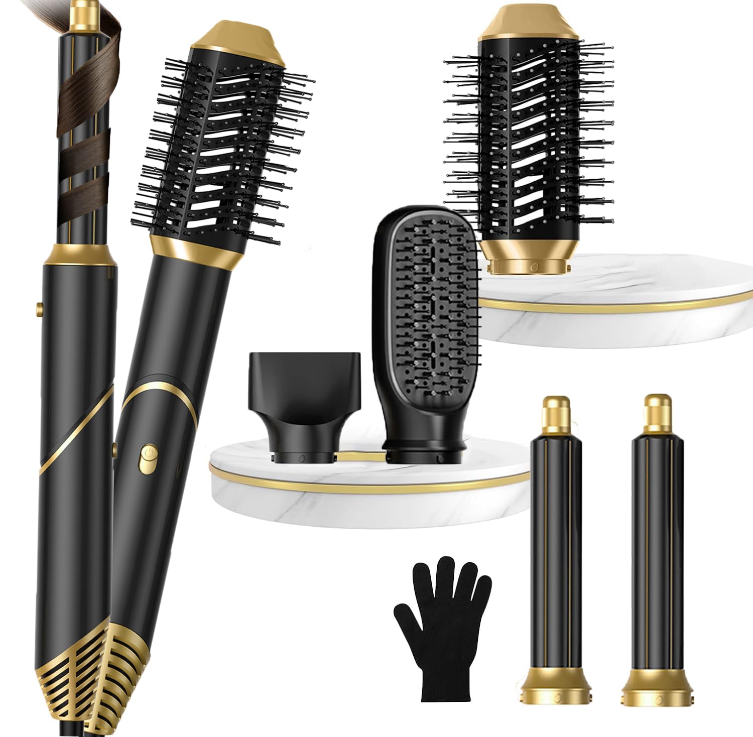 5 in ONE Blow Dryer Brush, Curling Wand Hair Styling Tools Set, Ionic Hot Air Hair Dryer, Massage Oval Hair Dryer, Left&amp;Right Hair Curlers 100-120V