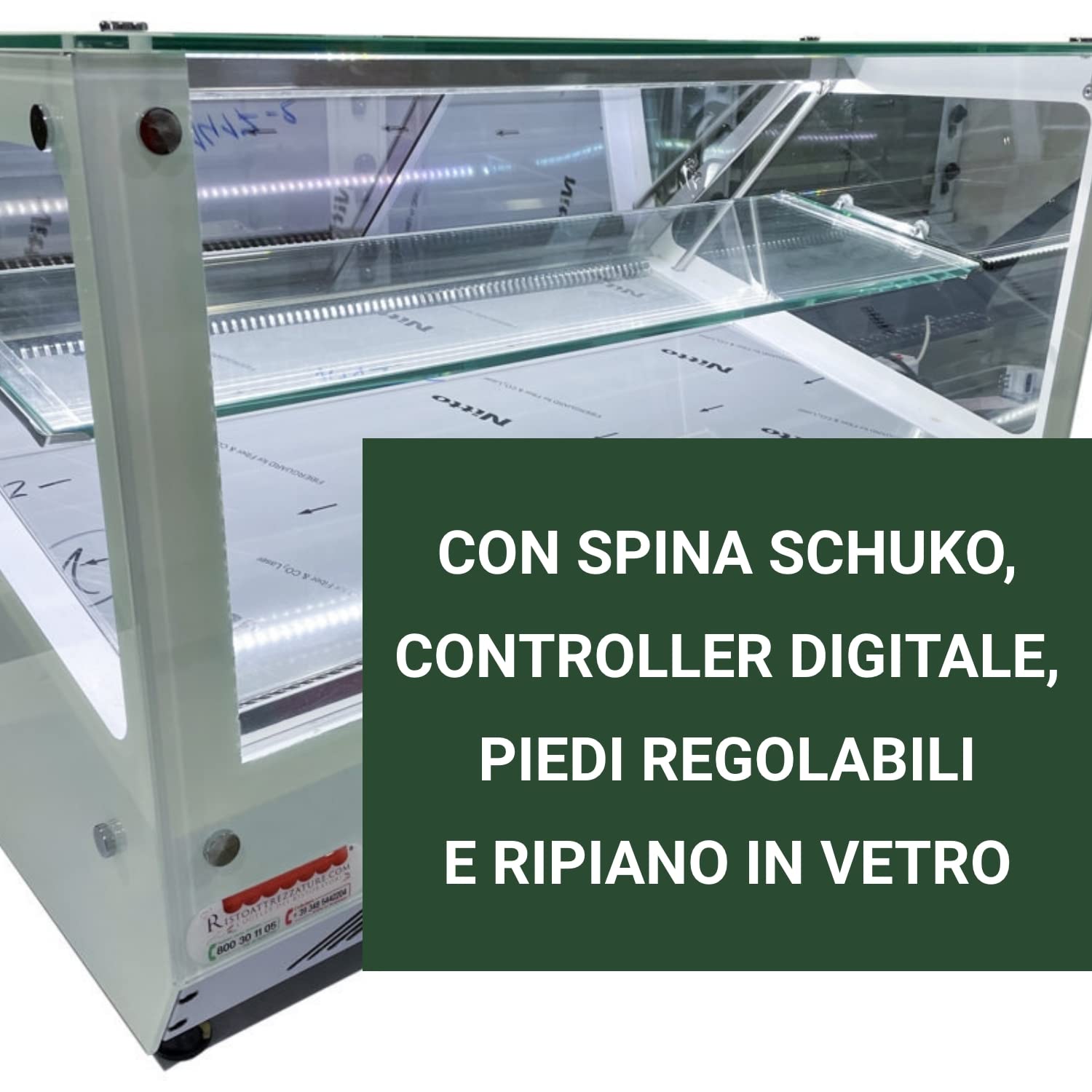 Ristoattrezzature Vetrina Riscaldata da Banco - Due piani - Vetri dritti - Bianca - 94x60x60h cm
