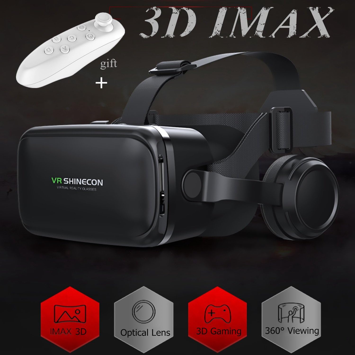 VR Headset/Glasses with Remote Controller & Headphones[Built-in], TSANGLIGHT Virtual Reality Headset 3D IMAX Movie Game Visor for Galaxy S8 S7 iPhone X 8 7 Plus &Other 4.7-6.0” Android/iOS Smartphone