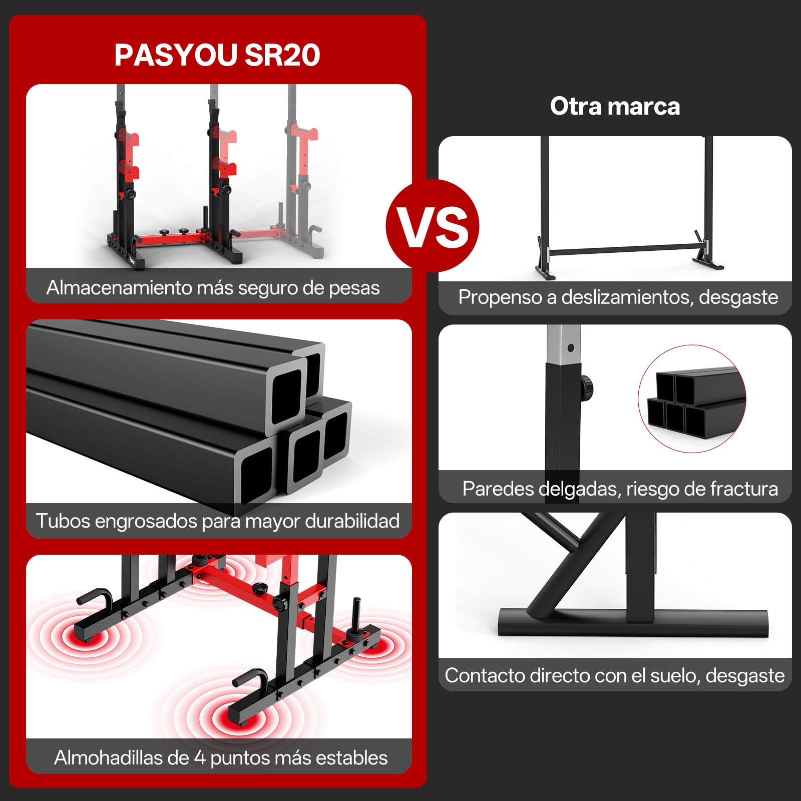 PASYOU Soporte Para Sentadillas Ajustable, Soporte Para Barra Ajustable, Rack Musculación Soporte Multifuncional Para Barra, Máx. 544 KG