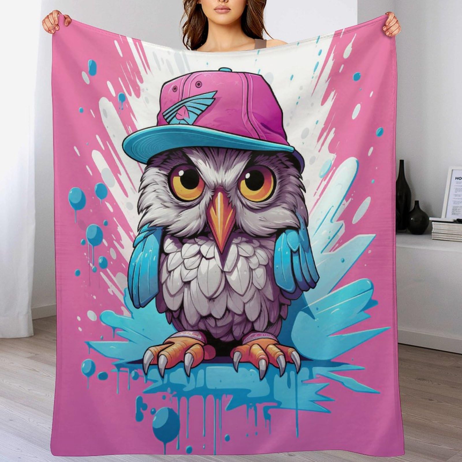 Couverture légère en polaire de flannel 3D couvre-lit hibou de 100x130cm