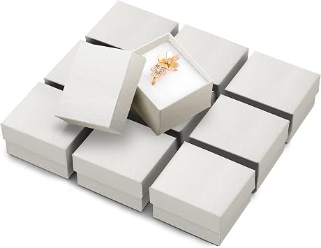 Prestige & Fancy White Jewelry Gift Boxes 10 Pack, 2 x 1.75 x 1.12 Cardboard Ring Boxes with Foam Ring Slot, Ring box, Small Jewelry Boxes for earrings, Rings, for selling, Birthdays, Christmas,