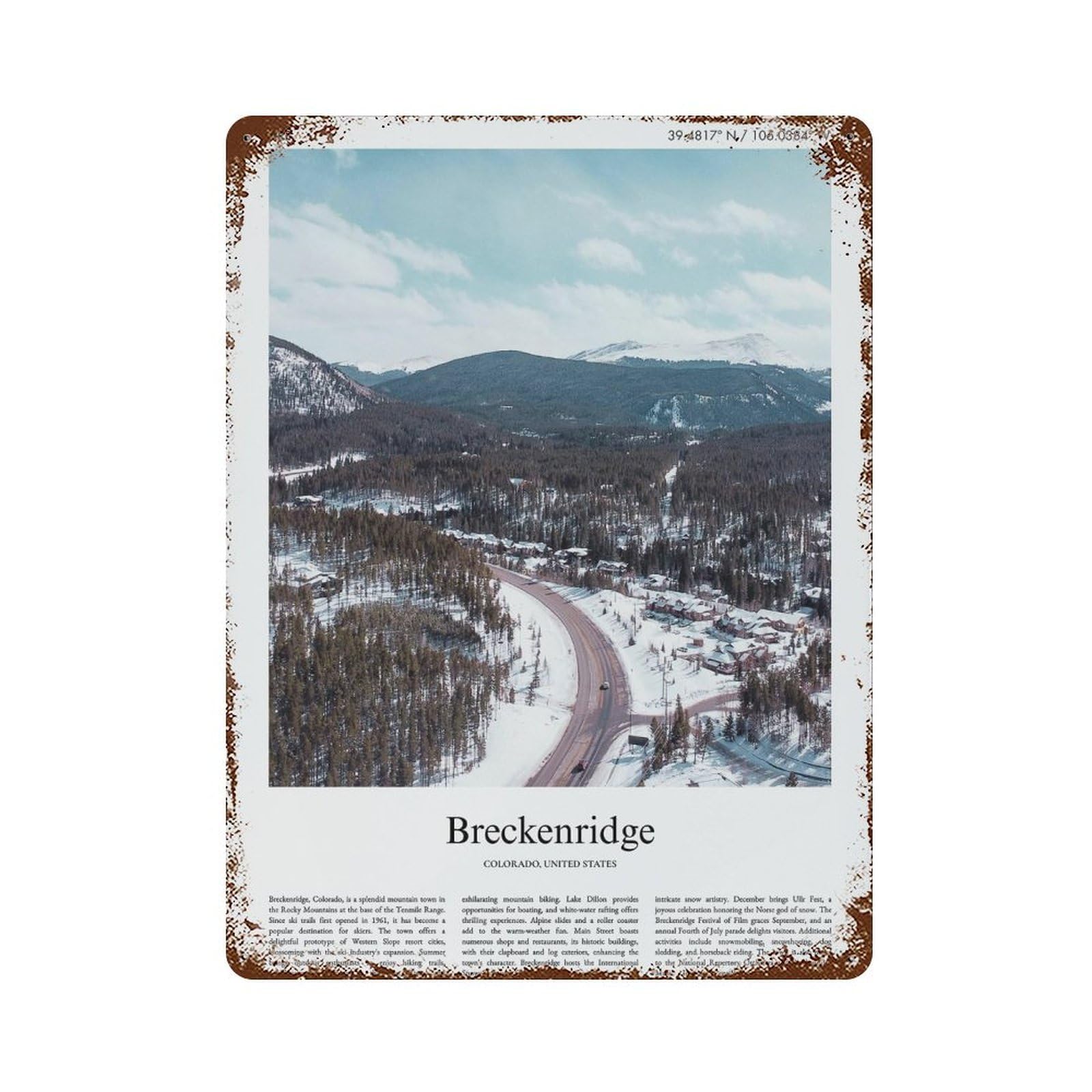 xiaoxiaoshen Breckenridge Colorado, United States, USA City Scenery Wall Decor Art Metal Tin Poster Modern Home Decor Art Home Bar Shop Decorations Vintage Sign 40x30cm