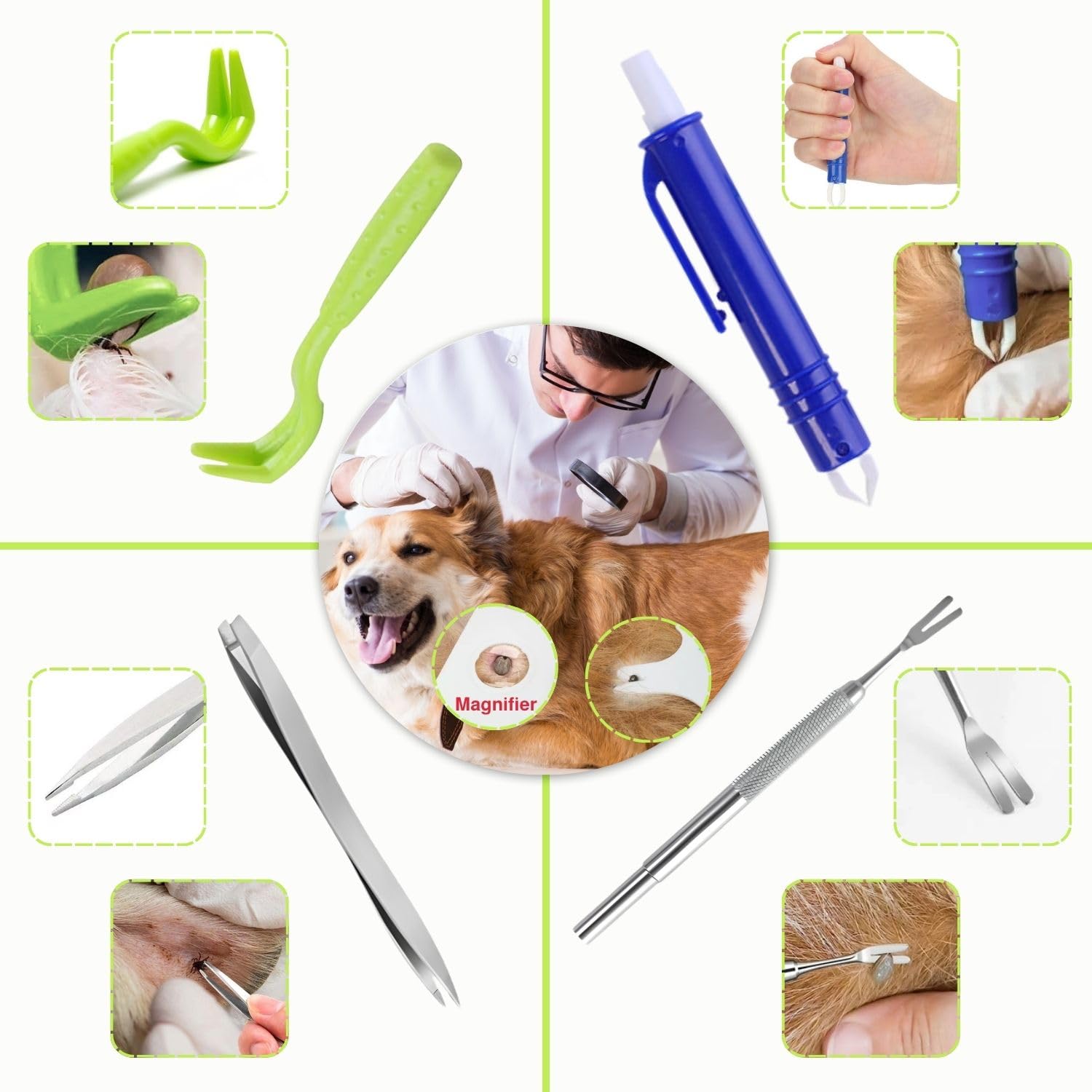 Pince à tiques kit 7 en 1 avec étui, Pince à tiques pour Humains, kit Pinces à tiques pour Animaux domestiques — Crochet Anti-tiques, Pince à tiques pour Chiens, Chats et Humains