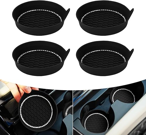 ZBGUN 4 posavasos para automóvil, 3.14 x 1.18 pulgadas, antideslizantes, impermeables, de silicona con diamantes incrustados, accesorios interiores