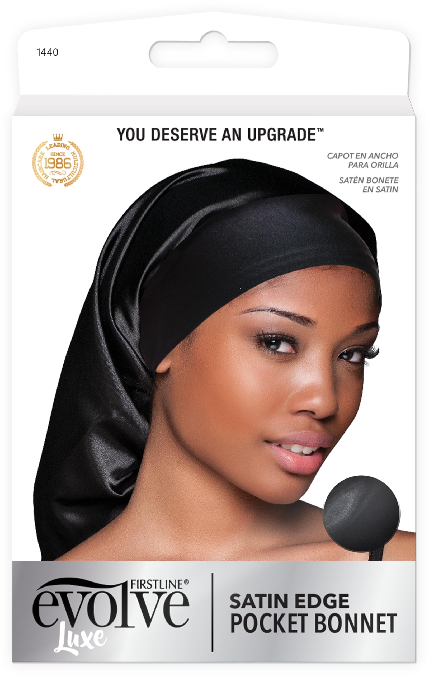 Satin Edge Pocket Bonnet, Black, One Size