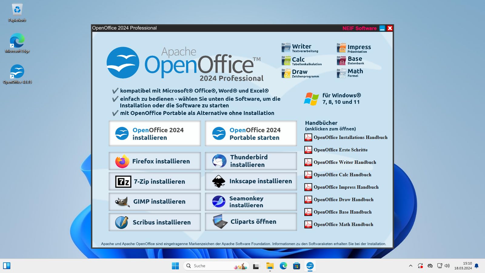 Open Office 2024 Professional auf DVD - kompatibel mit Microsoft® Office® Word® und Excel® - für Windows 11/10/8/7
