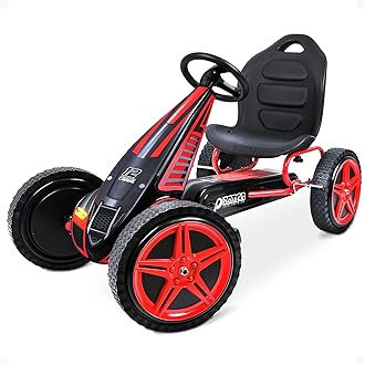 Kids Pedal Go Kart, Hurricane 4 Wheel Bike Cart with Rubber Tires, Ages 4-10, Red - Outdoor Ride-On Bicycle Karts with Wheels for Boys and Girls