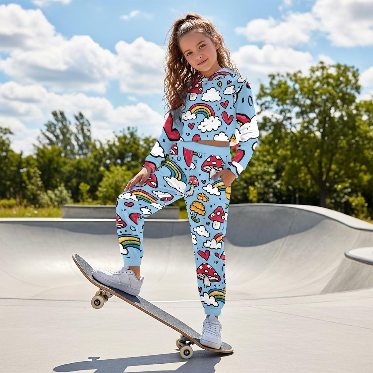 Rnyleeg Girls Long Sleeve Sports Set 2 Piece Outfits for Kids Fall Winter Sweatshirts and Sweatpants Casual Activewear Sets