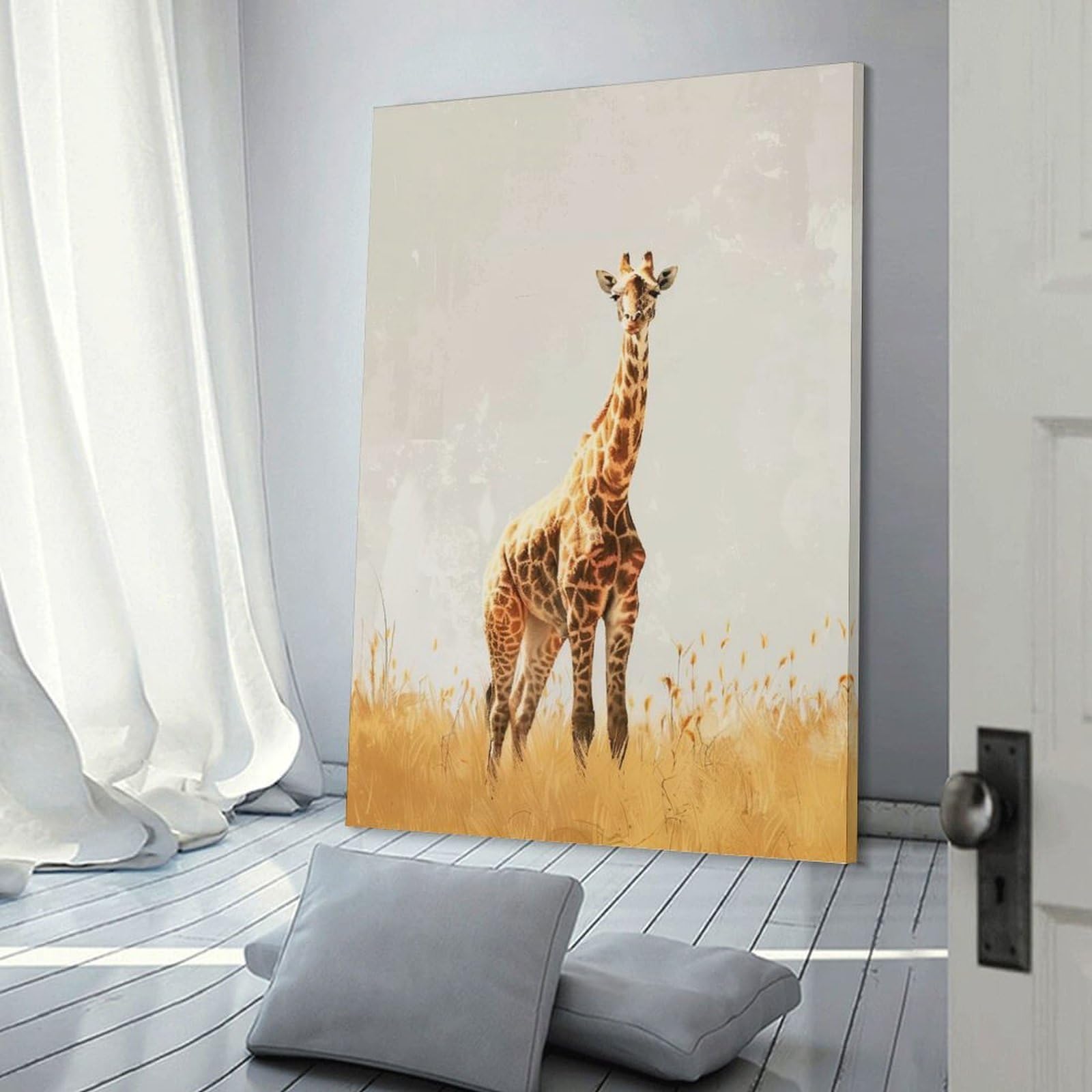 Junmoney Frame-Style-3 Giraffe In Tall Grass Wall Decor Canvas Print, 24X36inch(60X90cm), For Flats, Guest Rooms Or Compact Rooms, A Simple Refresh For Blank Walls