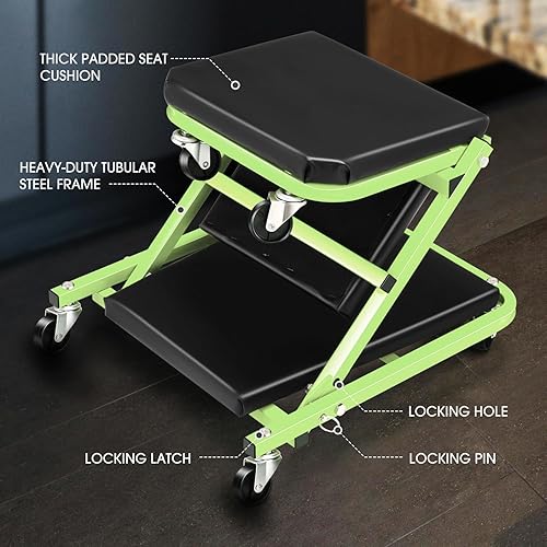 Miniatura 8 de DNA MOTORING TOOLS-00186 - Asiento plegable 2 en 1 de 40 pulgadas, 6 ruedas de 2 pulgadas, capacidad de peso de 330.7 lbs, color rojo