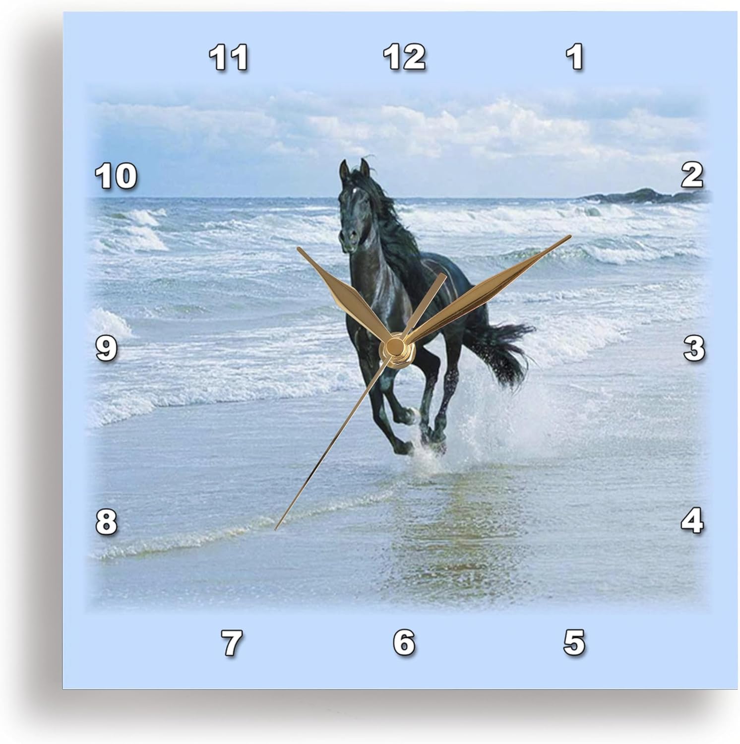3dRose Black Horse Racing on Ocean Beach - Wall Clock, 15 by 15-Inch (DPP_38919_3)