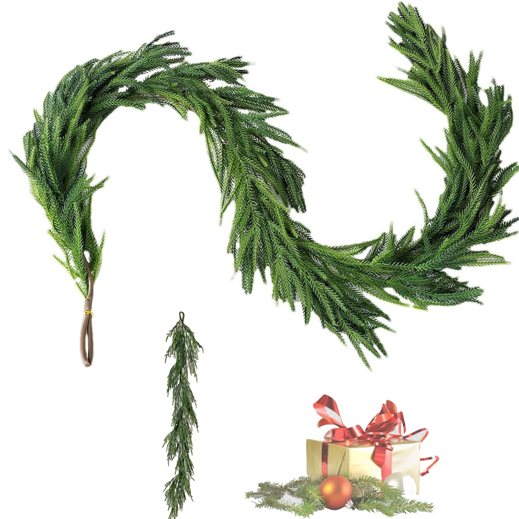 Real Touch Norfolk Pine Garland, Afloral The Original Real Touch Norfolk Pine Garland, Christmas Garland Norfolk Pine for Table, Mantle, Wall, Indoor, Outdoor Christmas Decorations (2.7m)