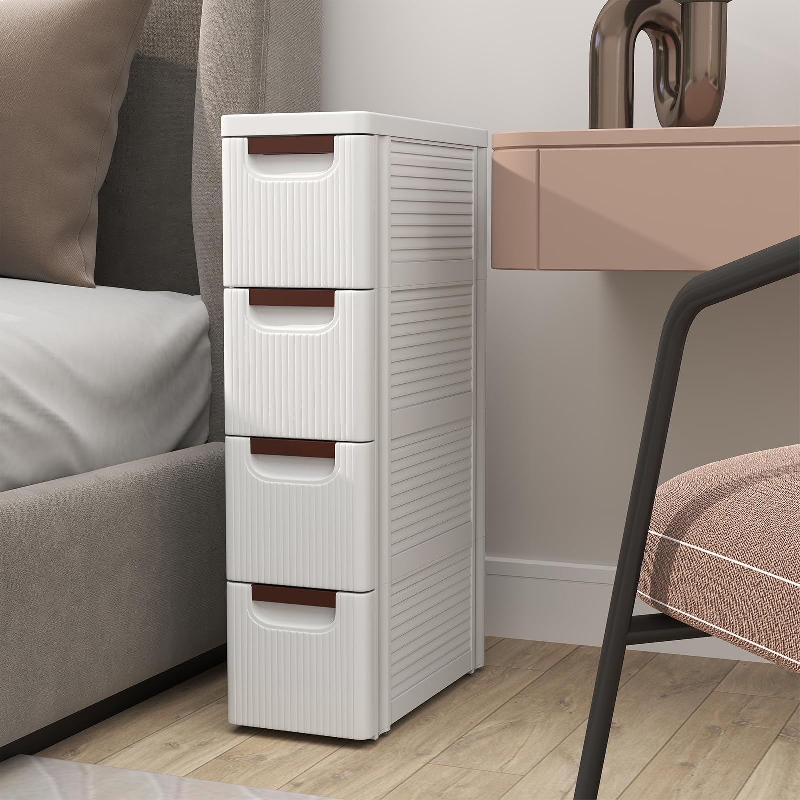 GIANTEX Mobiletto Stretto con Ruote, Carrello e Organizzatore Slim con 3/4/5/6 Cassetti per Spazi Piccoli, Cassettiera di Plastica per Soggiorno, Bagno, Cucina, Bianco (42 x 19 x 74 cm)
