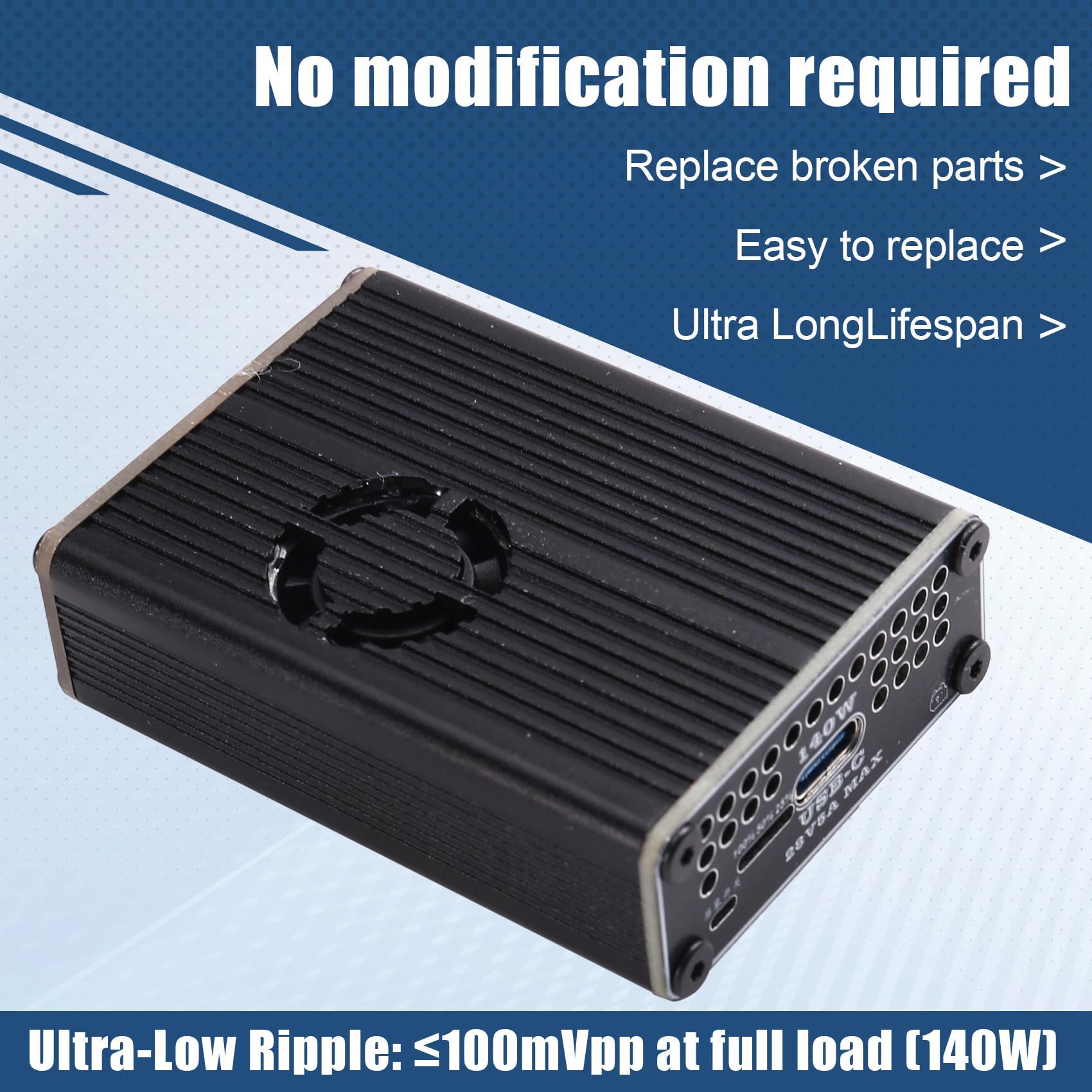PD3.1 - Caricatore rapido bidirezionale da 140 W, tipo C, USB 2S, con ventola per batterie LiFePO4/agli ioni di litio, PD3.1/QC4+, nero