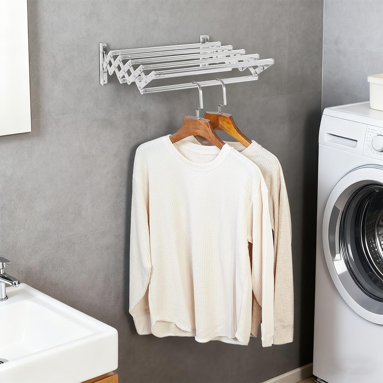 Stendibiancheria da parete in acciaio inox, pieghevole, stendibiancheria da parete con 5 aste, portasciugamani in metallo per bagno, larghezza 42-80 cm