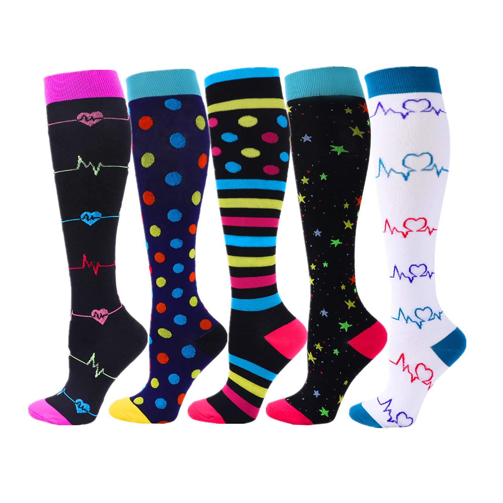 5 paires de chaussettes de compression 20-30 mmHg pour hommes/femmes infirmi¨¨re de r¨¦cup¨¦ration course maternit¨¦ grossesse vol voyage m¨¦dical sant¨¦ sport