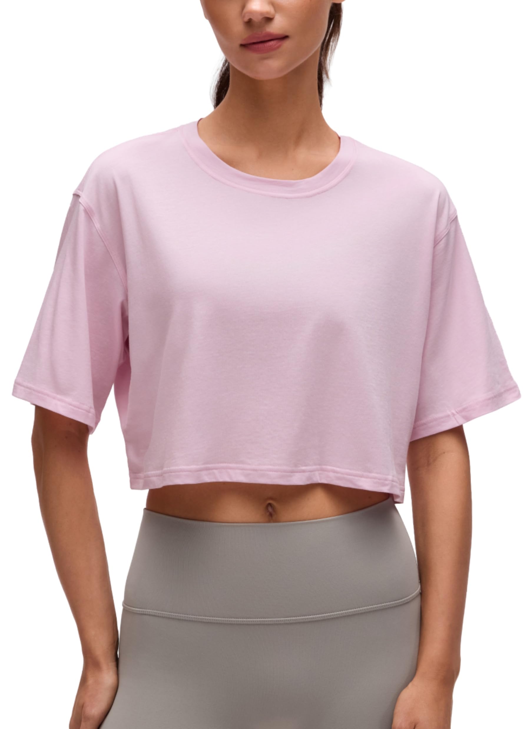 CRZ YOGA Pima Cotton High Neck Crop T-Shirt