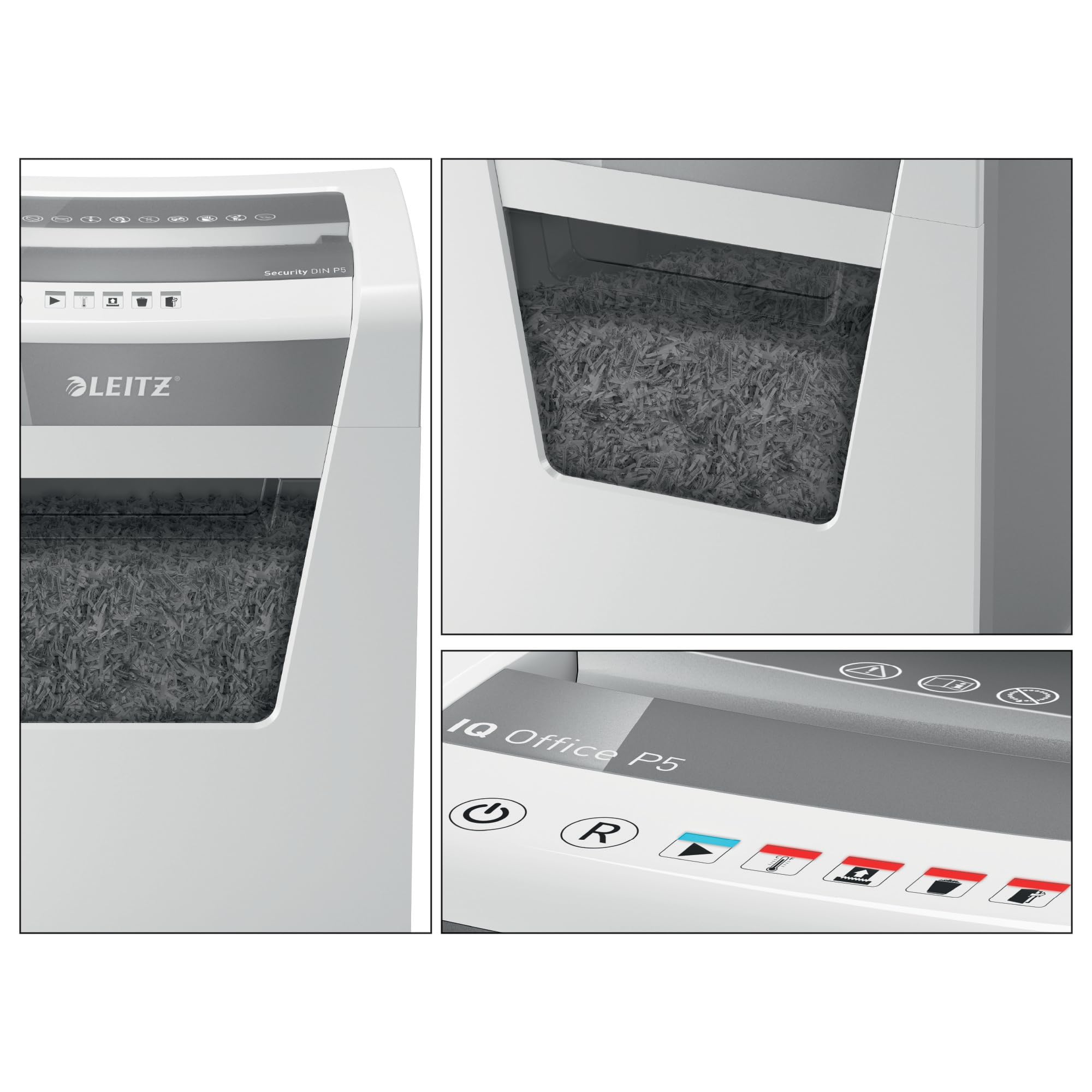 Leitz IQ, Distruggidocumenti Office P5, 10 fogli A4, Taglio micro, Sicurezza P5, Capacità 23 litri, Tecnologia anti-inceppamento, Tecnologia Touch-Control, 80020000