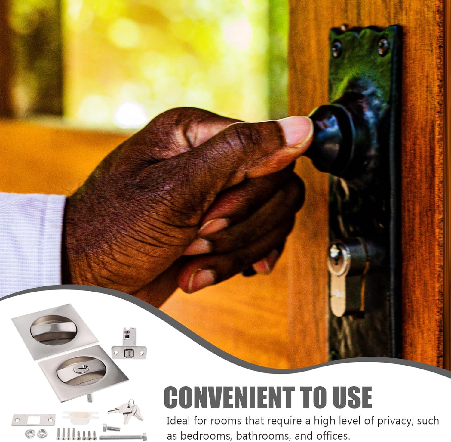 DOITOOL 1set Invisible Pocket Door Lock Hardware for Enhanced Privacy Modern Design Keyed Function Easy Installation for Bedrooms and Bathrooms