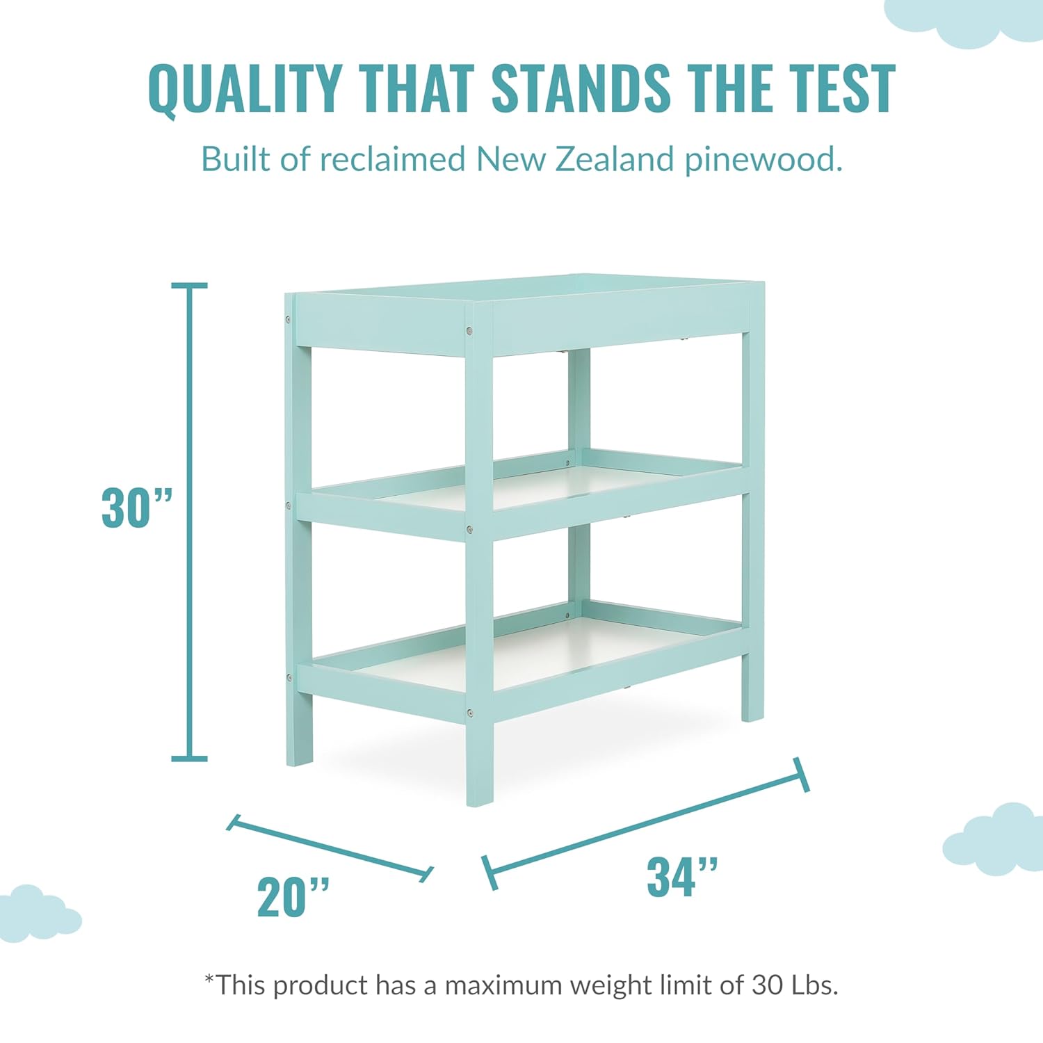 Ridgefield Changing Table, Mint & White 33.5x16x33.5 Inch (Pack of 1)