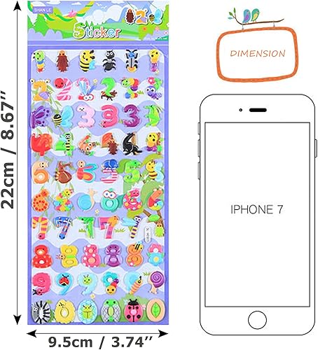 Miniatura 2 de 10 calcomanías 3D de animales hinchados, CNYMANY 640+ letras con números de vida marina para niños pequeños, niños, bolsas de golosinas, suministros