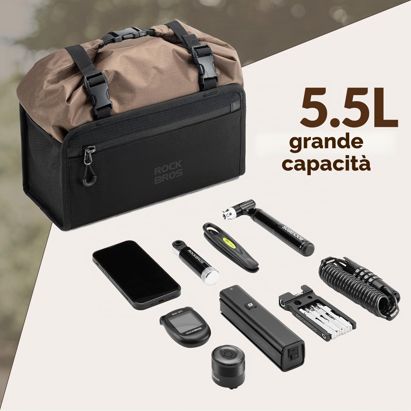 ROCKBROS Borsa Manubrio Bici Impermeabile 5,5L Scompartimenti Separati | Scompartimenti Interni Separati, Grande Capacità 5,5L Impermeabile, Compatibile con MTB, Strada e Pieghevoli