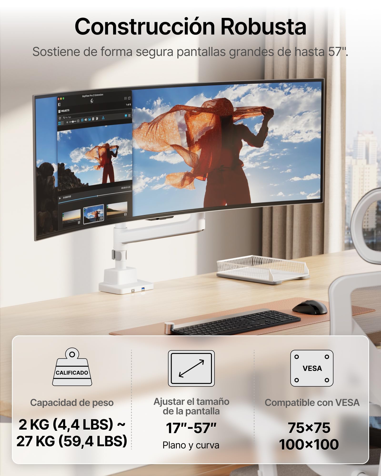monTEK Soporte Monitor con Poste Alto y USB para 17-57"