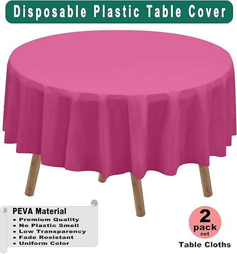 Miniatura 9 de Paquete de 2 manteles desechables de plástico blanco de 84 pulgadas, manteles circulares de PEVA para despedidas de soltera, manteles sólidos de