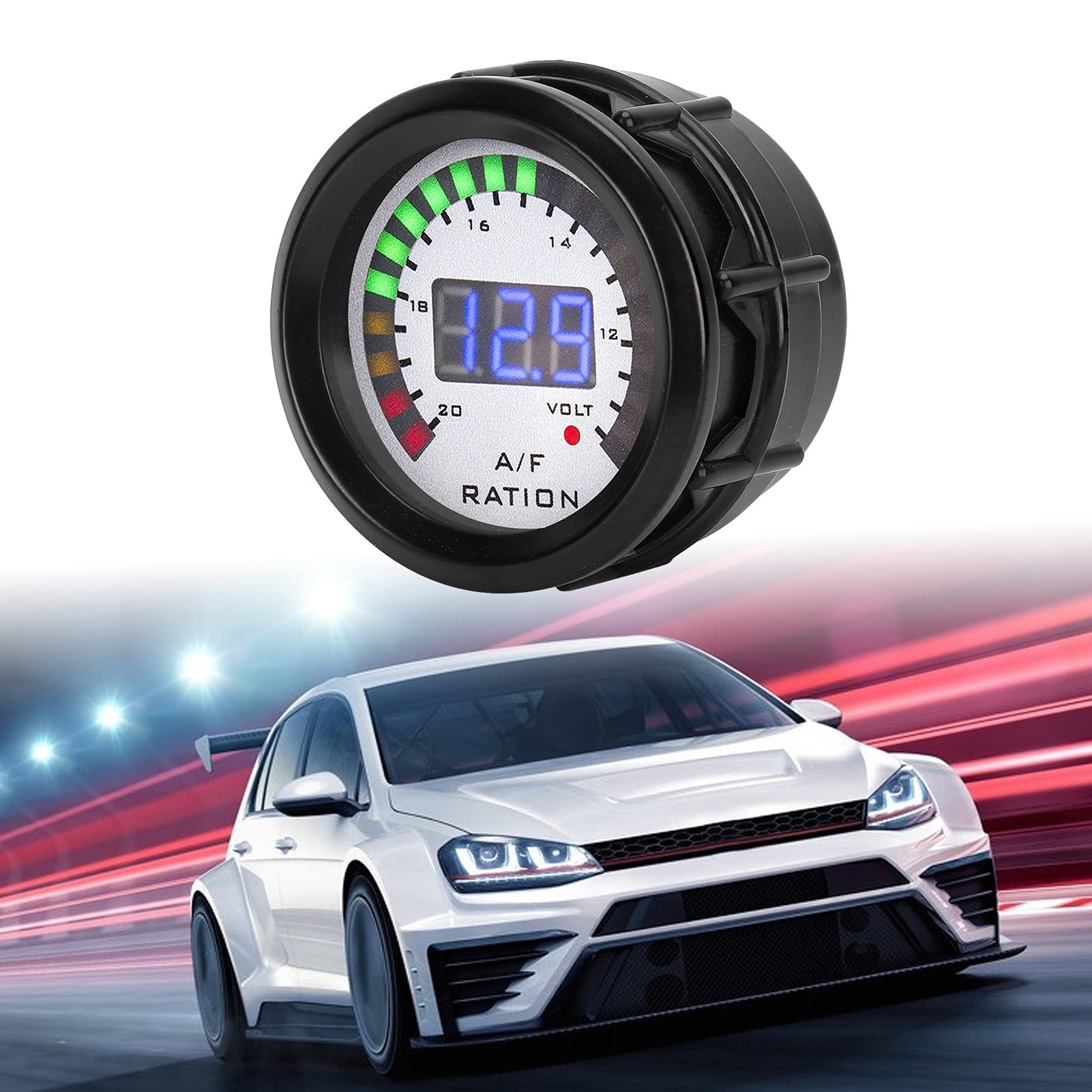 Aramox 52mm Car Air Fuel Ratio Gauge Auto Air Fuel Ratio Monitor LED Blu Digitale per 12V 4/6/8 Cilindro Benzina Veicolo