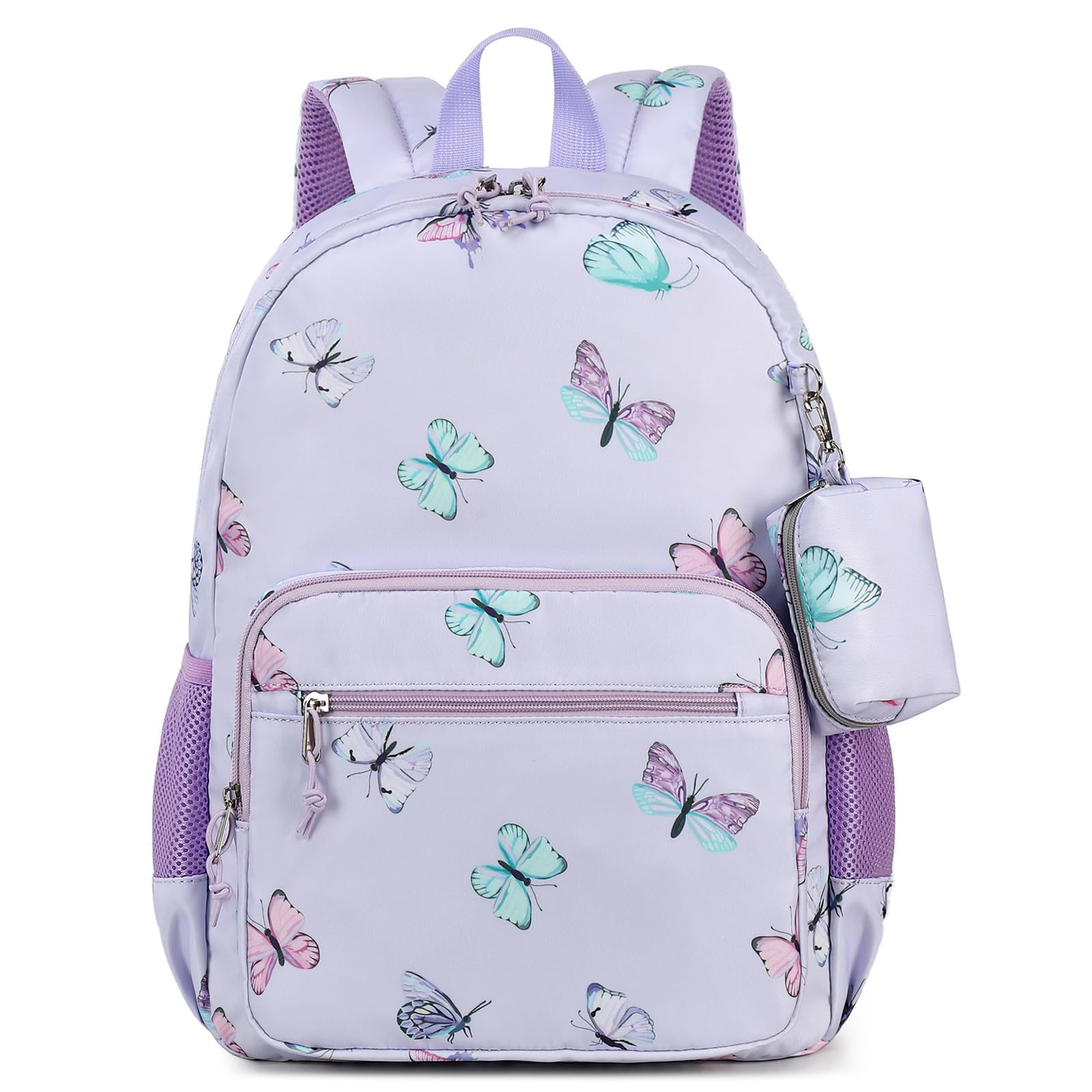 MyGreen Girls' Backpack for Elementary School, Large Capacity Kids' Butterfly Purple Backpack with Coin Bag