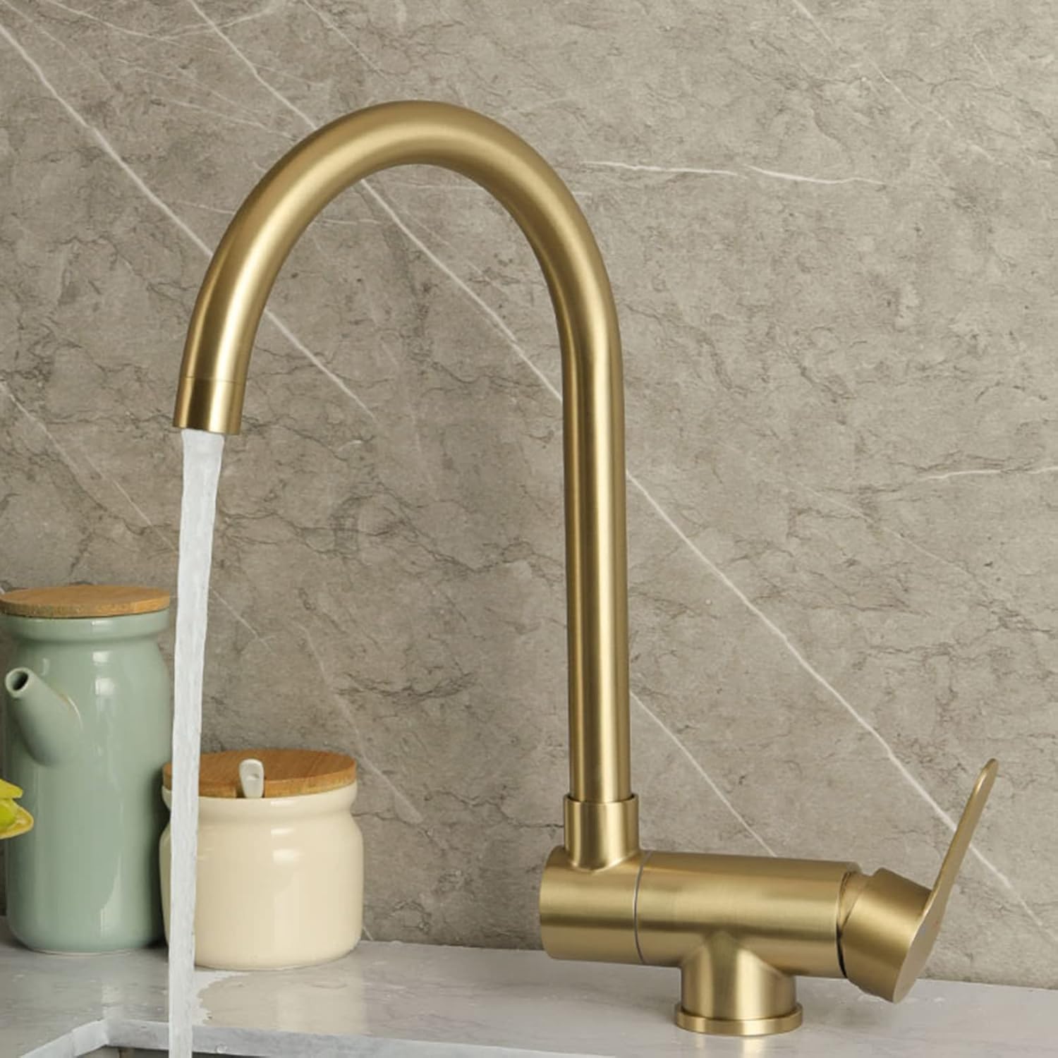 Robinet de Cuisine Pliant pour Fenêtre Intérieure, Robinets d'Evier de Cuisine en Acier Inoxydable Eau Chaude et Froide Robinet de Cuisine Or Brossé-B