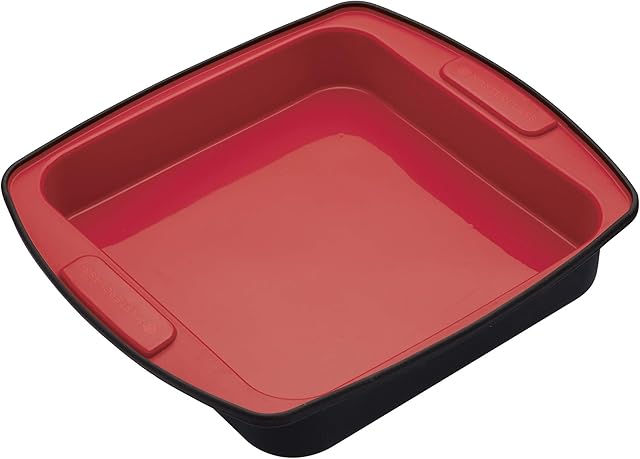 MasterClass MCSB73 Smart Silicone Cake Mould/Roasting Tin, Square, LFGB Grade Silicone, 23 cm (9 Inch) , Red/Black