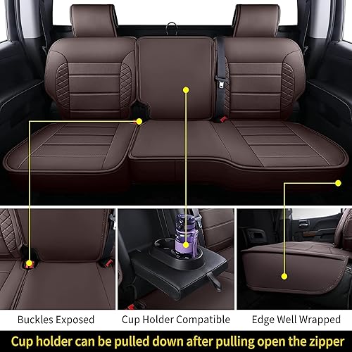 Vista 37 de LUCKYMAN CLUB D04-S2 Fundas de asiento de cuero sintético impermeable con funda de consola central (juego completo, negro y rojo)