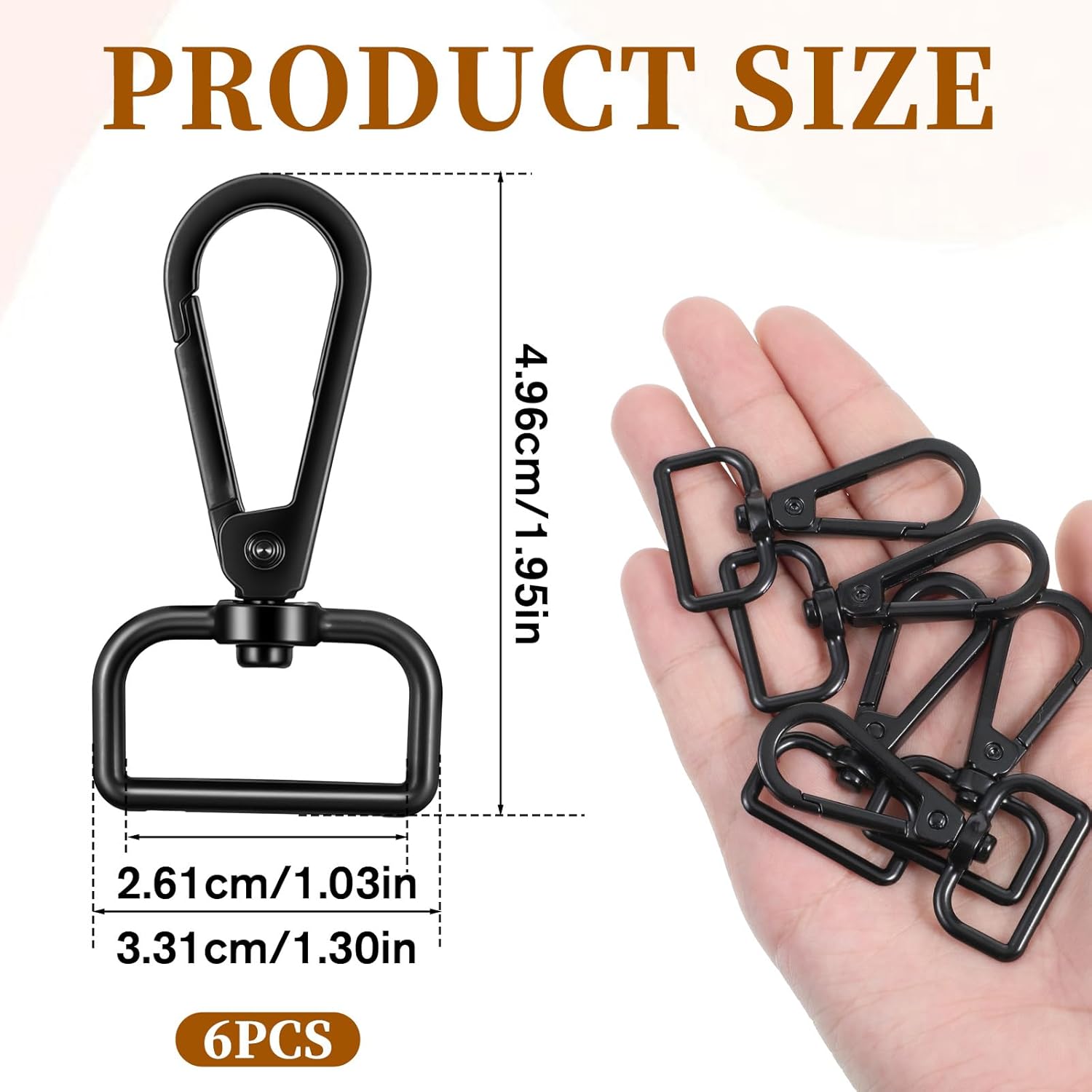 6 Pcs Black Metal Swivel Lobster Claw Clasps, 1 Inch Zinc Alloy Snap Hooks for Keychains, Purse Hardware, Bag Making and DIY Crafts - Image 2