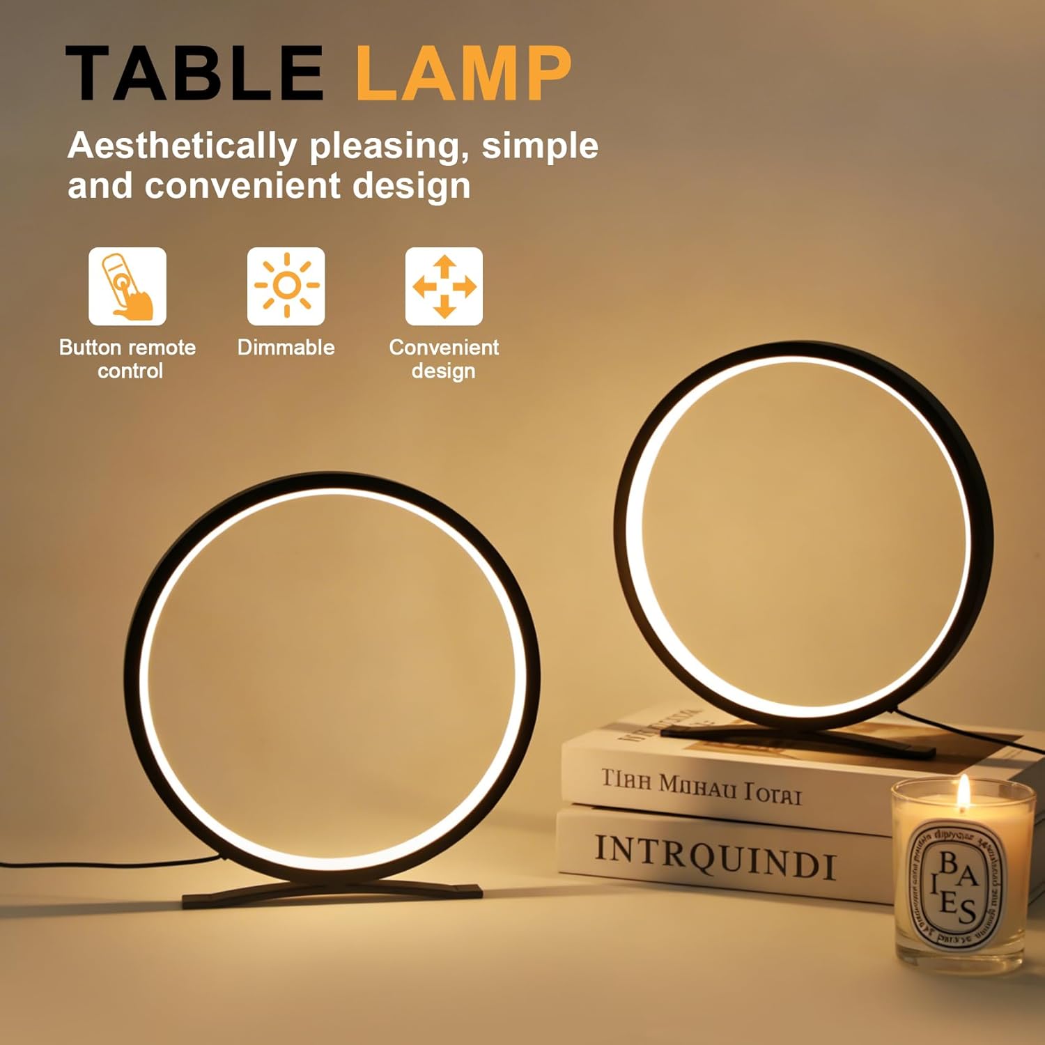 Modern Circle Table Lamp, Dimmable LED Nightstand Lamp with On/Off Switch, 3 Color Temperatures, Minimalist Desk Lamp for Bedroom, Living Room, Office, Home Decor (Black)