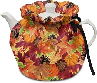 Thanksgiving Maple Leaf Pumpkin Tea Cosy Portable Insulation and Keep Warm Teapot Cozy Breakfast Warmer Insulated Kettle Cover for Home Kitchen Decor Tea Cozies Both Sides Can Be Used