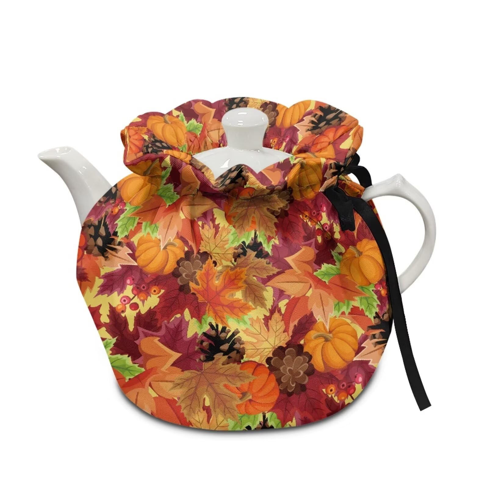 Thanksgiving Maple Leaf Pumpkin Tea Cosy Portable Insulation and Keep Warm Teapot Cozy Breakfast Warmer Insulated Kettle Cover for Home Kitchen Decor Tea Cozies Both Sides Can Be Used