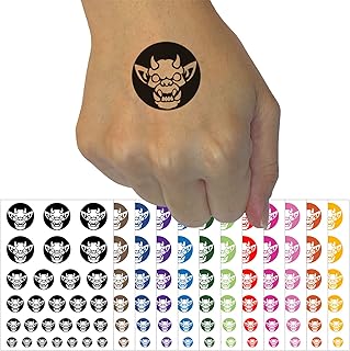 Horned Gargoyle Head Temporary Tattoo Water Resistant Fake Body Art Set Collection - Light Pink (One Sheet)