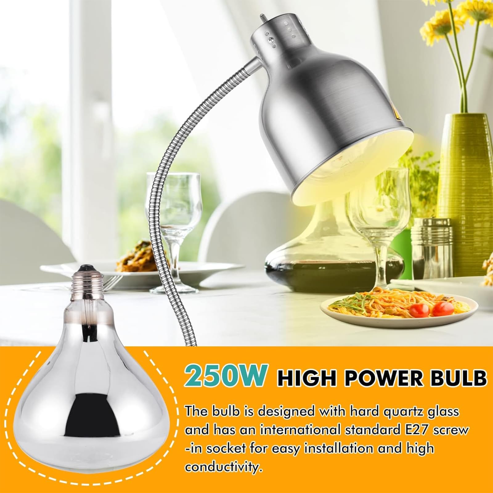 Free Standing Commerciale Food Warmer lampada di calore, 250W Bulb, piegabile regolabile altezza a buffet più caldo per il servizio di ristorazione, nozze, festa, bar, ristorante, cucina, hotel, risto