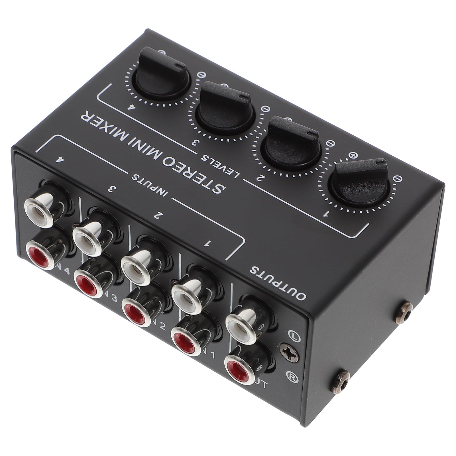 Beavorty Mezclador de Audio Pasivo Portátil de 4 Canales Cx400, Mini Mezclador Estéreo Controles Independientes, Carcasa Abs y Hierro, Adecuado para Dj, Conciertos y Equipos de Música