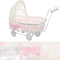 Vista 8 de Alipis Cesta de mimbre de mimbre de imitación para cochecito de bebé, con forma de carrito, cesta multiusos de caramelo para baby shower, fiesta